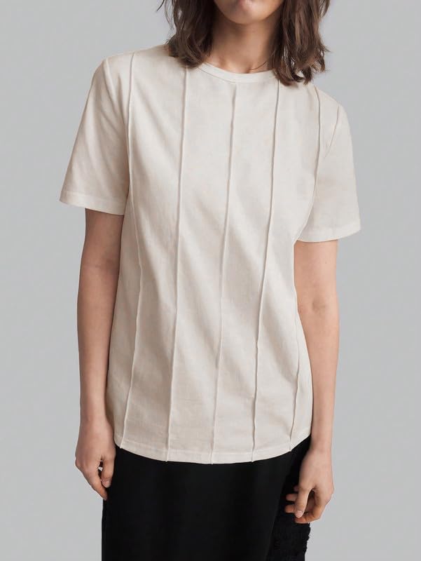Image of DTR FASHION Women's Pure Cotton Styled with Vertical Pintuck Pattern Solid T-Shirt | Western T-Shirts for Women
