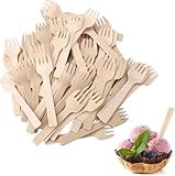 300 Stk Holzgabeln Disposable Cutlery Einweggabeln Kuchengabeln Holz Einmalbesteck Holzbesteck Löffel Gabeln Einmal Einwegbesteck Klein Holzlöffel Party Besteck für Camping Picknick 4 Inches