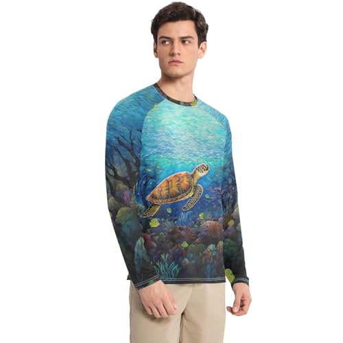 Men's Sun Protection Shirts Turtle Swimming in The Sea UPF 50+ Long Sleeve Rash Guard Quick Dry Shirt3