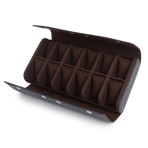 Image of essart 12-Slot Watch Roll Case - Luxury PU Leather Travel Watch Organizer for Men & Women | Portable Watch Storage Case | Scratch-Resistant & Protective