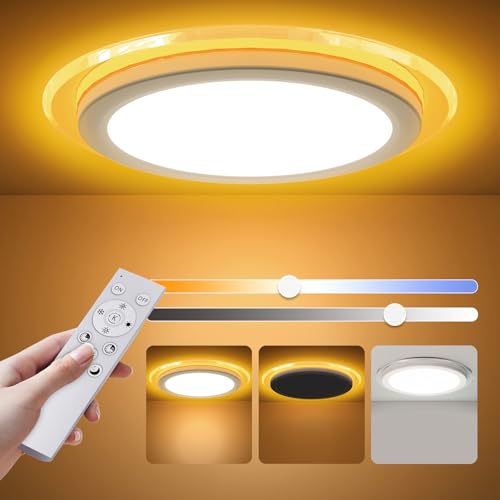 Aphyni 12 inch LED Ceiling Light Fixture with Planetary Ring Night Light, Remote/Wall Switch/Smart App Control, 2400LM 3000K-6500K Dimmable Flush Mount Ceiling Light for Living Room Bedroom (1)