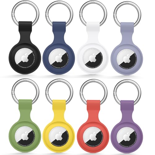 8 Pack Airtag Case Holder for Apple Air Tag, Airtag Case with Anti-Lost Keychain, Silicone Protective Cover for Kids' Backpacks, Dog Collars, Luggage, Multi-Color Protective AirTag Accessories