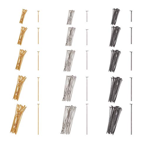 PH PandaHall 900pcs Head Pins, 5 Size 3 Colors Flat Head Pins Jewelry Pins for Jewelry Making(30mm, 35mm, 40mm, 50mm, 70mm)