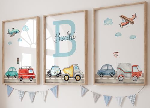 Transport Cars & Planes Set - 3 Unframed Poster Prints,