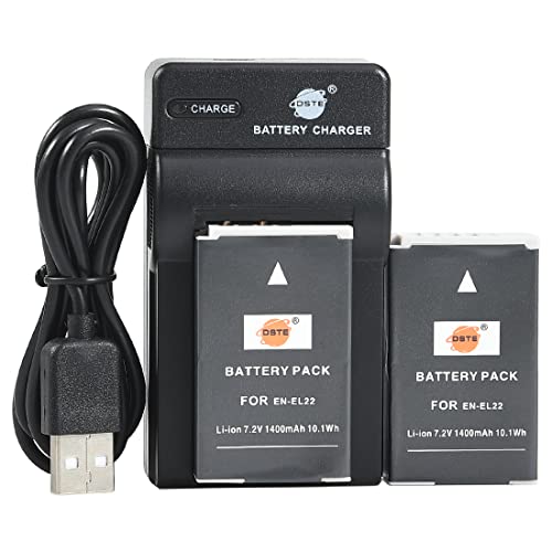 DSTE EN-EL22 Li-ion Battery (2-Pack) and Micro USB Charger Compatible for Nikon 1 J4,1 S2 Camera