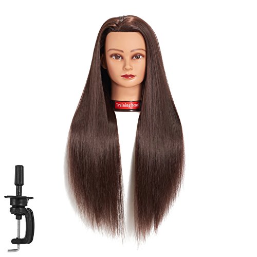 Traininghead 26"-28" Mannequin Head Hair Styling Training Practice Head Manikin Cosmetology Doll Head Synthetic Fiber Hair Hairdressing Training Model with Free Clamp Stand (1813LB0420)