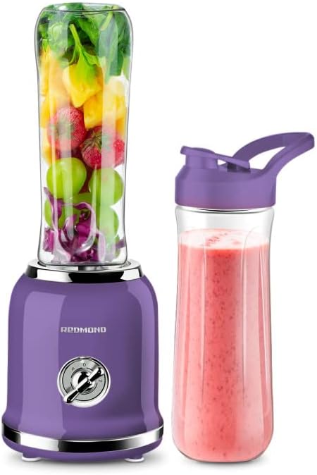 Personal Blender, REDMOND Powerful Smoothie Blender with 2 Portable Bottle 2 Speed Control & Pulse Function 6 Stainless Steel Blades, BPA Free (Purple)
