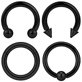 Uqnwbdq 10G Black Spetum Rings Ear Gauges Earring Hoop Plug Tunnel Streching Kit Surgical Stainless Steel Horseshoes Captive Bead Hinged Clicker Earring Septum Nose Ring Piercing Jewelry Women Men