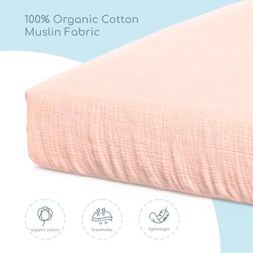 Image of Muslin Crib Sheets, 100% Organic Cotton, Breathable and Ultra-Soft, Standard Crib Sheet Mattress (28 inchx 52 inch) for Girls and Boys, Neutral Fitted Baby Crib Sheet (Apricot)