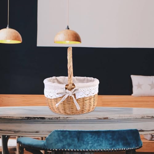 Cesta de mimbre resistente y texturizada para snacks con lino creativo 5