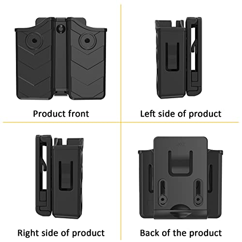 Double Magazine Pouch For Glock Beretta Sig Sauer Taurus Browning S&W H&K Most Pistol Mags,Universal Mag Holder Stack 9Mm/40 Mags (N-Belt Clip, Black) #TOP6