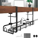 Sleclean Under Plateau de gestion de câble de bureau, long bras de serrage amélioré, 16,6"x4.7" Pas d'organisateur de câble en acier de bureau de forage, plateau de câble avec pince pour la gestion de fil de bureau - Pas de dommages au bureau