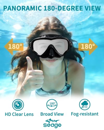 Image of Seago Adult Swim Goggles Mask Mirrored Tempered Lens, Anti UV /Fog No Blurring Clear Wide View with Nose Cover for Men Women