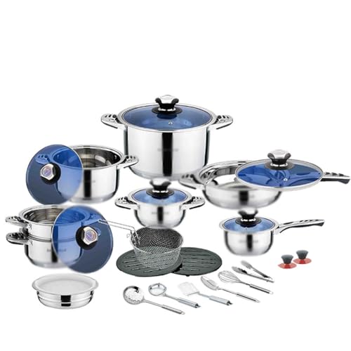 SYGZMY Juego de ollas de Acero Inoxidable con Fondo Grueso de 9 Capas, Pala de Cuchara de Cocina, Juego de 27 Piezas, Olla
