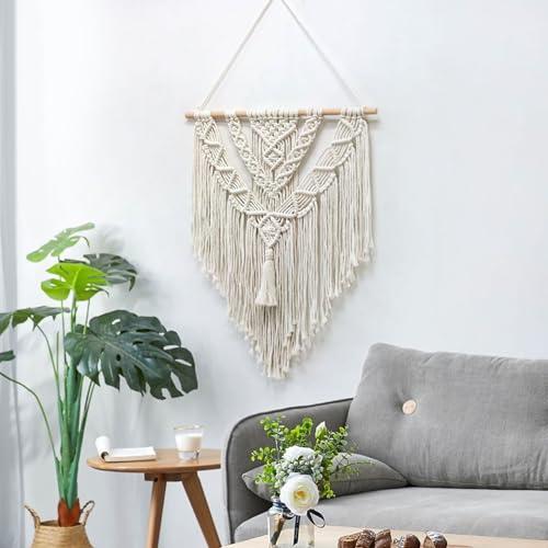 Tapisserie macramé KnSam beige 55x70cm en V scandinave pour déco murale - 6