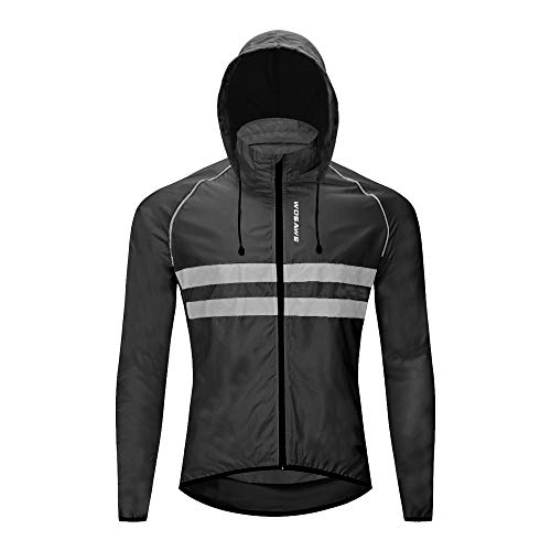 Jaqueta de ciclismo Wosawe embalável com capuz casaco de corrida leve para ciclismo, Black-hood, M (