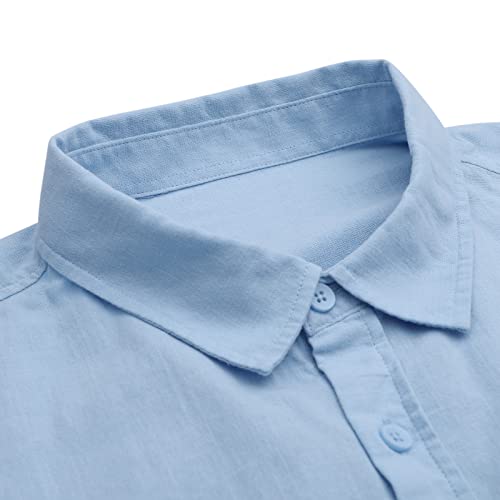 Men's Casual Summer Button Down Linen Shirts Short Sleeve Cotton Beach Tops With Pocket Blue Medium #TOP3