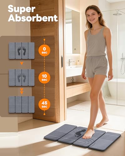 Miniatura 2 de Ihomara Alfombrilla De Baño Plegable De Tierra De Diatomeas, Alfombrilla De Baño De Piedra De Secado Rápido, 60 Cm X 39 Cm X 0,9 Cm, Alfombrilla Antideslizante Para Baño, Hogares Y Cocinas