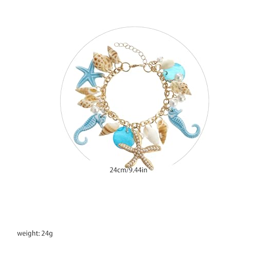 Bohemian Style Conch Starfish Seahorse Shell Pearl Bracelet Ocean Theme Beach Jewelry for Women Adjustable Bangle2