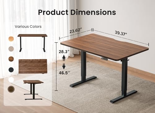 Image of BANTI 40 x 24 Inches Standing Desk, Ergonomic, Electric Height Adjustable, Sit and Stand Up, Computer Office Desk with Splice Board, Black Frame /Black Walnut Top