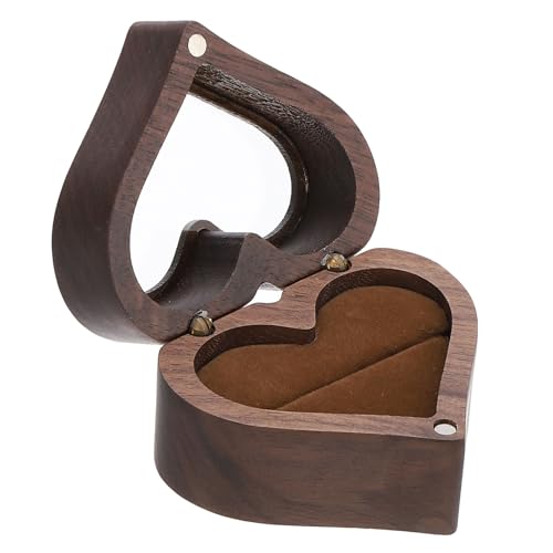 PATIKIL Wooden Ring Boxes, Heart Shaped Ring Boxes Opened with Single Slot Engagement Ring Boxes Holder Jewelry Boxes for Proposal Wedding Ceremony, Brown