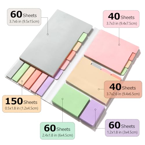 Hommie Sticky Notes Set, Divider Sticky Notes 410 Packs Planner Sticky Note Dividers Tabs for School Office Supplies, Book Notes,Bible Sticky Notes,Back to School Supplies
