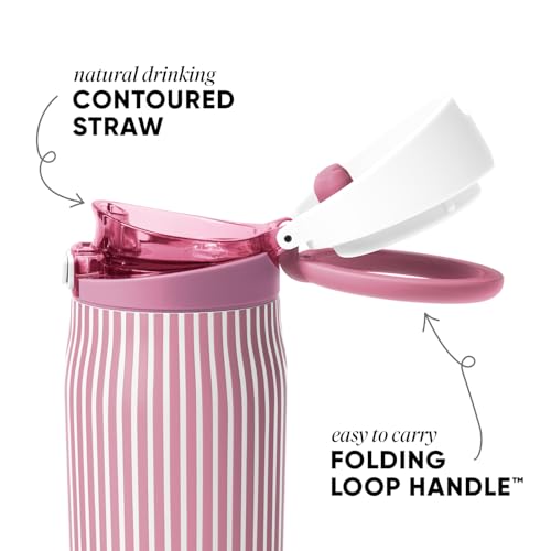 Simple Modern Mesa Loop Water Bottle with Straw | 30oz Cup Holder Friendly Insulated Stainless Steel Bottles for Travel, Sports and School | Rose Stripes