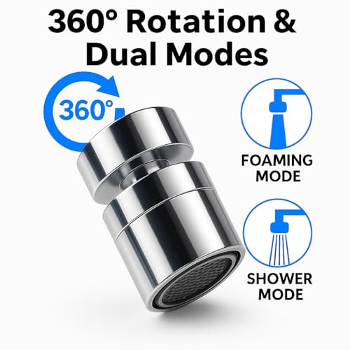 Image of 360 Rotation Stainless Steel | Kitchen Tap Extender | Swivel Sink Faucet Aerator | Water Saving Aerator | Dual Flow, Foam and Spray | Fits Male /Female 22mm Thread | Polished Chrome