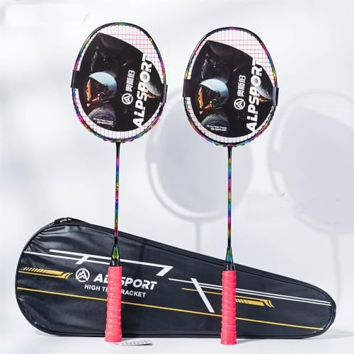 Raqueta de bádminton profesional 4U 80g Max 14.5 kg marco colorido ultraligera encordada 100% fibra de carbono (2 piezas con bolsa, rojo)