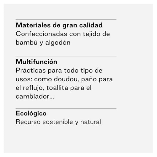 Jané Conjunto de 6 muselinas multifunções, lactância, tecido natural algodão e bambu, antiácaros, ecológico, 35 x 35 cm, cinzento
