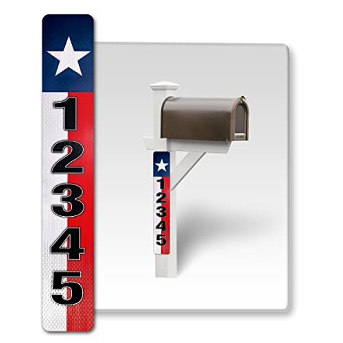 Curb-N-Sign® Pack of 1 Reflective Vertical Mailbox Numbers Sticker - Classic Style Decal Vinyl Waterproof Number Self Adhesive for Signs, Door, Cars, Trucks, Home, Business, Address Number (Texas Flag)