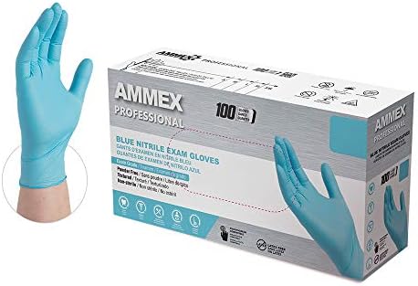 AMMEX Blue Nitrile Disposable Exam Gloves, 3 Mil, Latex & Powder Free, Food-Safe, Textured, Non-Sterile, Medium, Box of 100