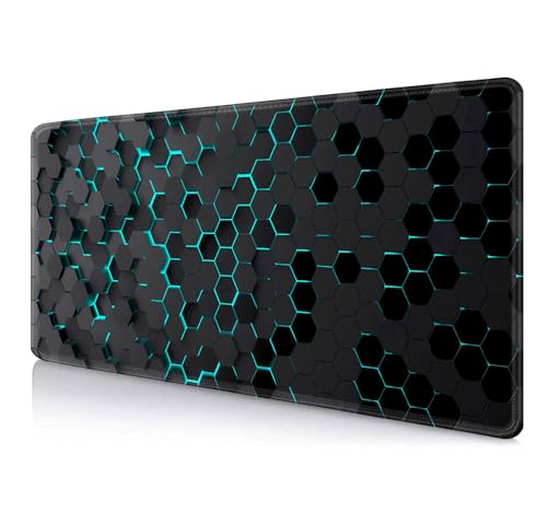 IMAYONDIA Black Blue Honeycomb Modern Gaming Large Mouse Pad XL(35.4x15.7 in), Geometric Shapes Cool Extra Large Mousepad, Computer Pad, Non Slip Rubber Desk Pad Mat