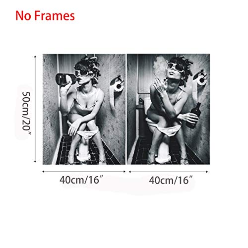 Black&White Woman On Toilet Print Wall Art Décor For Bathroom Toilet Unruly Capricious Wayward Bathroom Toilet Cloakroom,Woman Girl Portrait Photography Art Canvas Print Poster Pictures Paintings Murals,No Frame #TOP1