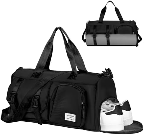 Small Gym Bag for Women, Waterproof Travel Duffle Bag Carry On Weekender Bag with Shoe Compartment & Wet Pocket, Tote Bag for Travel, Workout, Sport