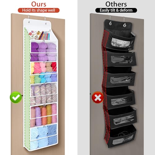 Image of Univivi Hanging Yarn Storage Organizer with 6 Zipper Closure Compartments, Large Capacity Knitting Organizer Storage, Over the Door Hanging Yarn Holder for Knitting Needles, Crochet Hooks(Clear White)