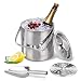 CLKJCAR Cubiteras Para Hielo Cubitera de acero inoxidable cubitera para hielo con aislamiento de doble capa al vacío con tapa,pinzas,colador y cuchara de hielo - 1,3 L