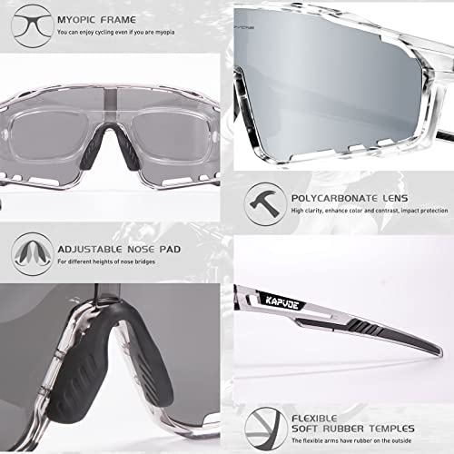 Kapvoe Polarized Cycling Glasses For Men Women Mtb Glasses Mountain Bike Glasses Tr90 Sport Sunglasses Bicycle Riding Glasses Biking Glasses Road Bike Sunglasses Running Golf Cycle Glasses Silver #TOP4