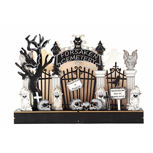 SZYDD Halloween Wood Cemetery Ornament Glowing Led Light Model for Home Festival Holiday Party Decoration