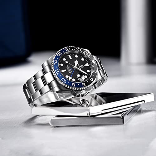 Benyar Pagani Design Gmt Automatic Mechanical Wrist Watches For Men Two-Tone Ceramic Bezel Sapphire Crystal 100M Waterproof Stainless Steel Jubilee Strap Fashion Business Men's Watch（Black Blue 3） #TOP3