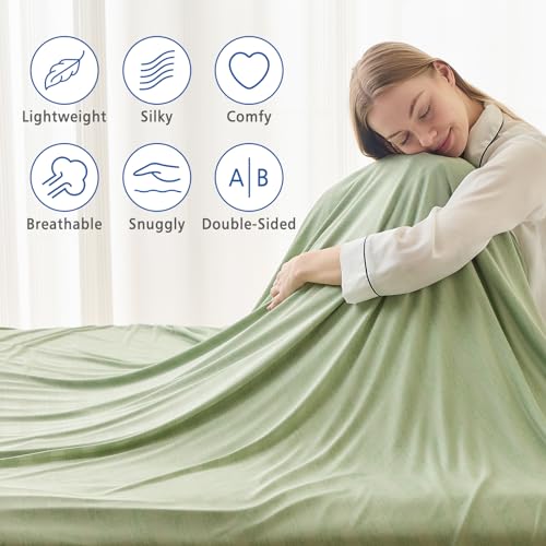 Image of EMME Cooling Throw Blanket for Couch Sofa, Thin Lightweight Summer Blanket, Cold Bed Throws for Hot Sleepers, Double Sided, Keep Body Cool for Kids Adults, Green