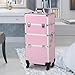 Yaheetech Rolling Makeup Train Case 3 in 1 Cosmetic Makeup Case Large Aluminum Trolley Makeup Travel Case Professional Rolling Cosmetic Beauty Storage, with 360° Swivel Wheels, Pink