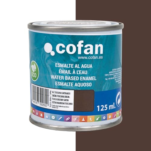 Cofan Esmalte ecológico al agua multisuperficies | Acabado: Brillo | Envase: 125 ml (Marrón Toscana Satinado)