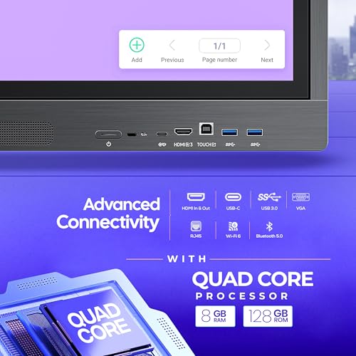 Image of AIWaft Turbo AI 75 Inch 4K UHD Interactive Flat Panel | Android 14 | 8GB RAM 128GB Storage | 40-Point Multi-Touch Smart Board | Digital Teaching Display for Classroom & Coaching | HDMI USB Speakers