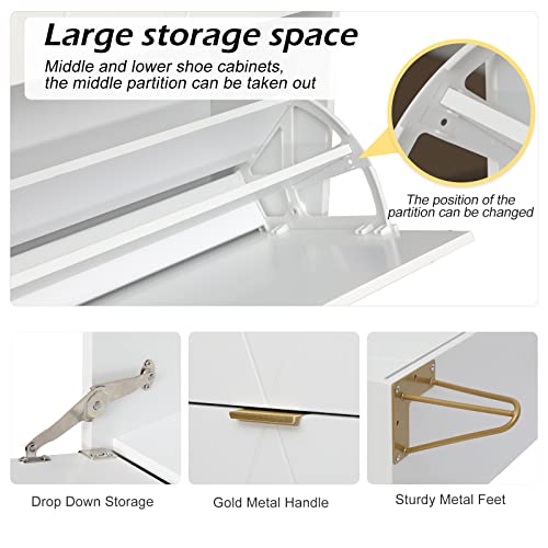 Uev Shoe Cabinet,Freestanding Shoe Rack Storage Organizer With Drawers & Metal Legs,Modern Shoe Storage Cabinet With 3 Flip Drawers For Entryway (White) #TOP5