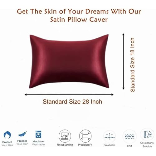 Image of Satin Pillow Covers Pack of 2 Set (28 x 18 Inch) (Maroon)