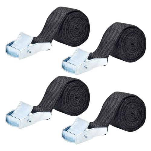 Bailinks Lot de 2 Sangles d'Arrimage, Sangles à Cliquet 25mm x 2m, Sangles de Serrage pour Bagages, Voiture, Moto, Porte-Vélo, Capacité de Charge 250kg, Noires (25MMX1M)