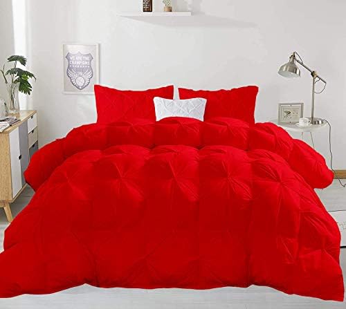 Down Alternative 1200 Series 5 Piece Red Pinch Pleat Bedding Comforter Set (Comforter + 4 Pillow Cases) 500 GSM Egyptian Cotton Queen