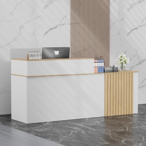 78.7" Reception Desk with Vertical Slat Panels