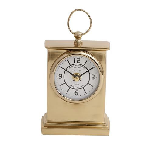 Image of Decor de Maison Handcrafted Marbellic Analog Table Clock for Kids Room, Bedroom, Study Table, Office Desk, Classic Non-Ticking Tabletop Battery Operated Desk Clock, Gold